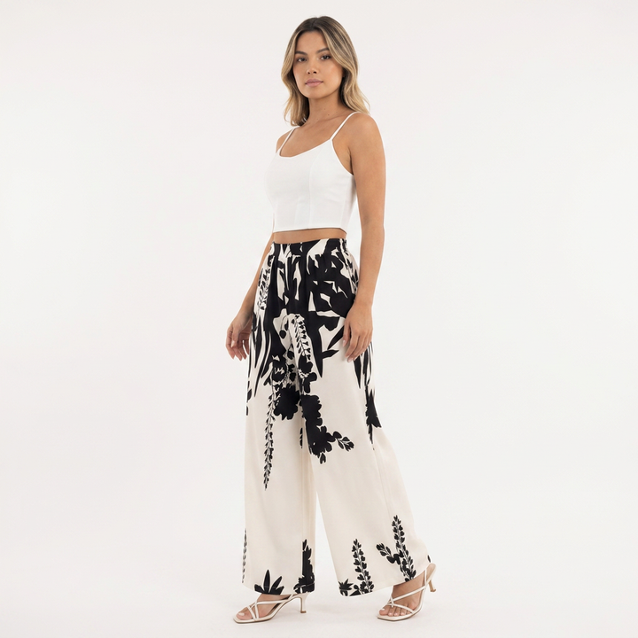 Pantalón Palazzo Floral Botánico Cintura Alta