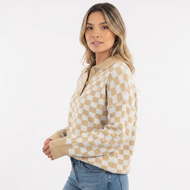Jersey Acogedor Cuadros Botones