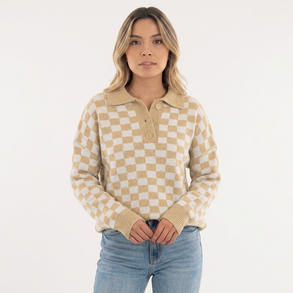 Jersey Acogedor Cuadros Botones