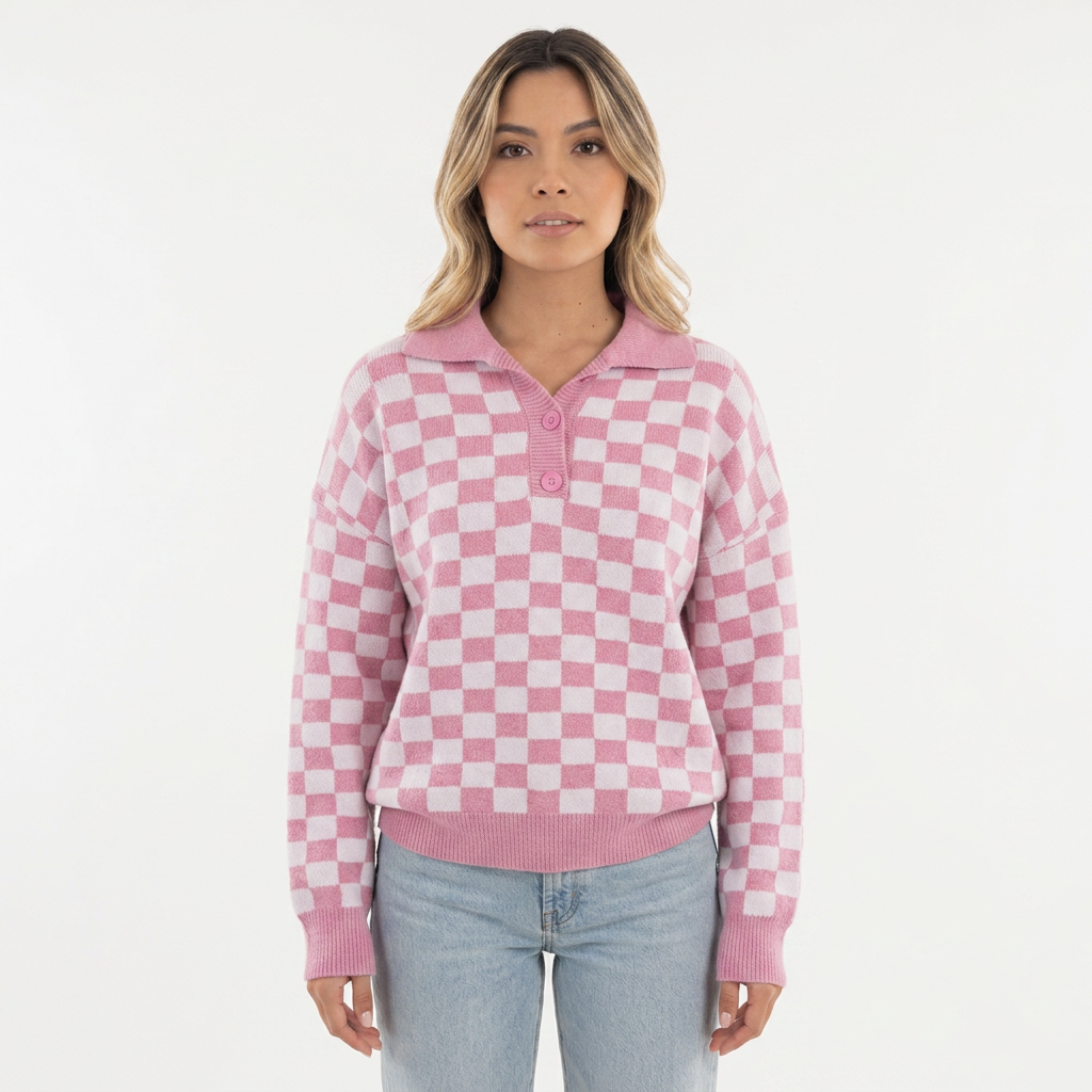 Jersey Acogedor Cuadros Botones
