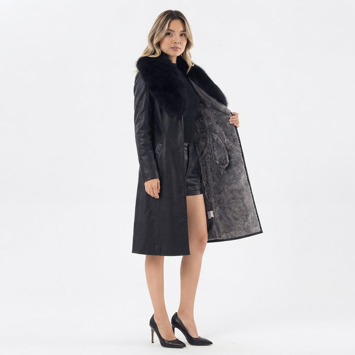 Chaqueta Larga Cuello Piel