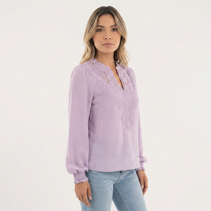 Blusa Encaje Vintage Puños Fruncidos