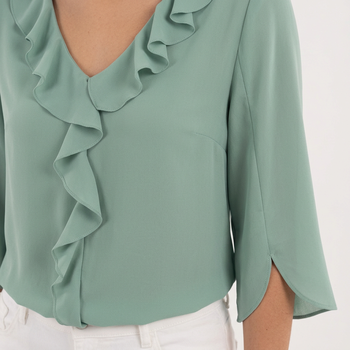 Blusa Gasa Volantes Escote V