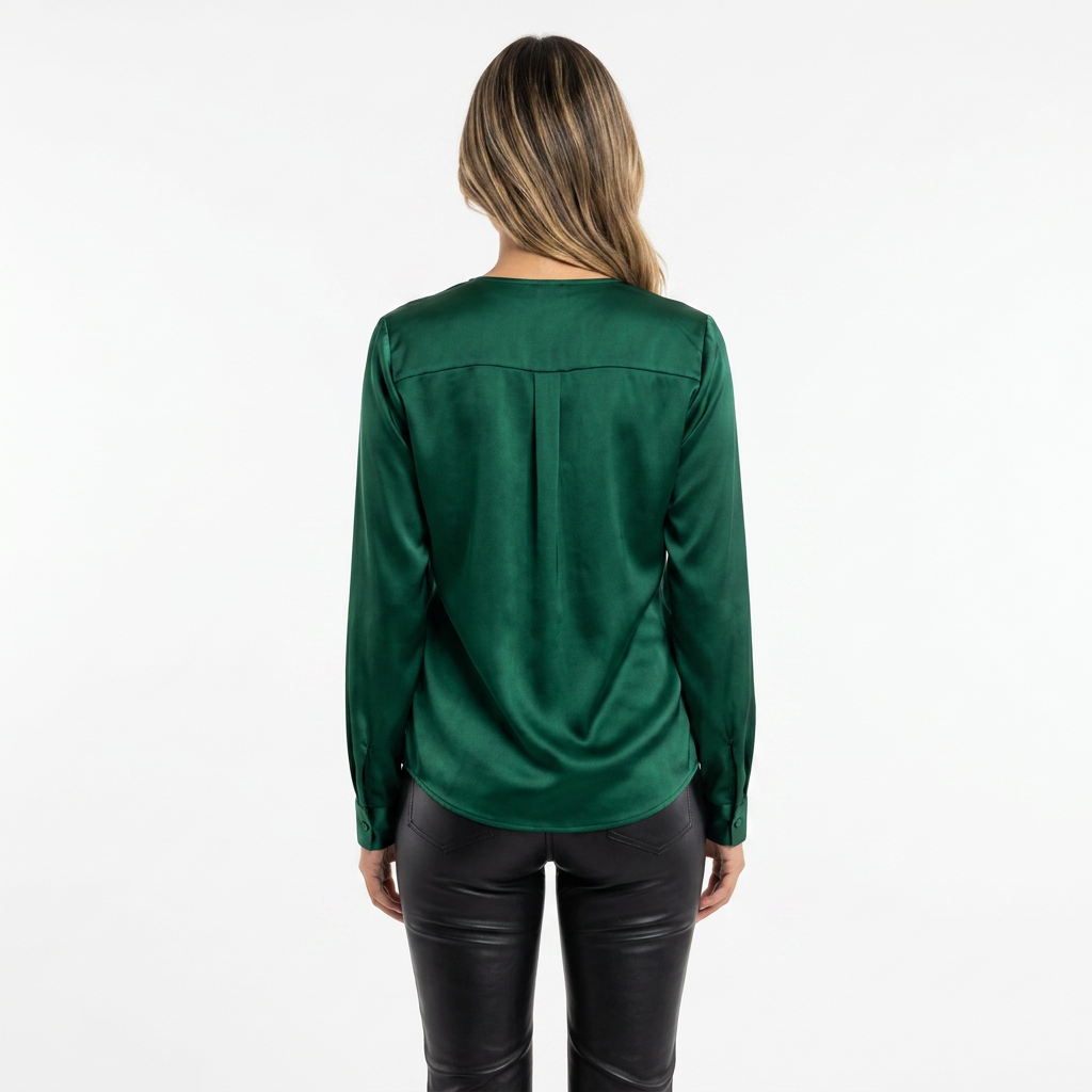 Blusa Satén Drapeada Escote V