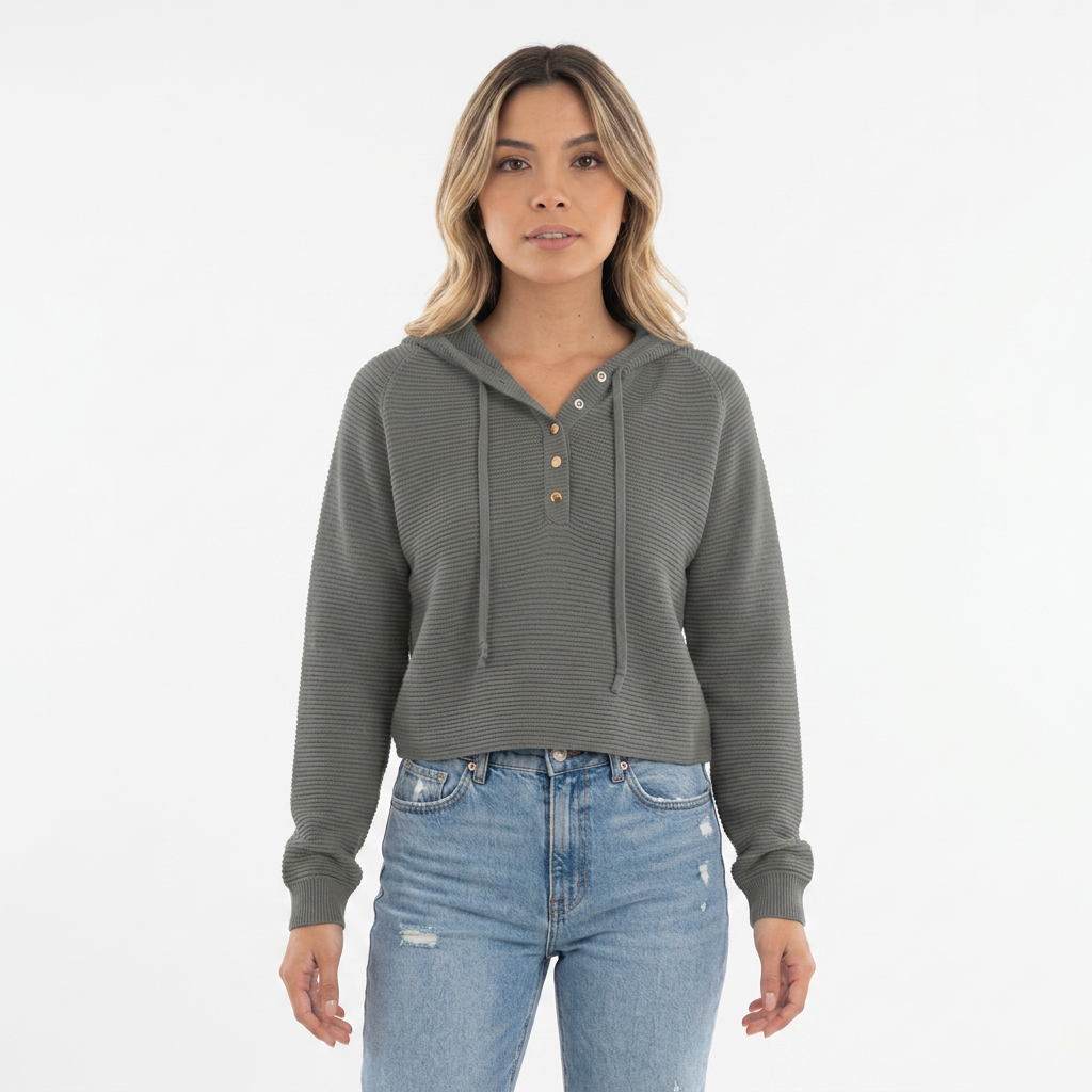 Jersey Capucha Cropped Botones