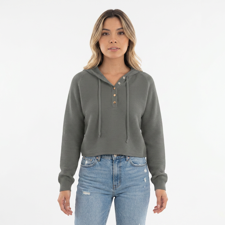 Jersey Capucha Cropped Botones