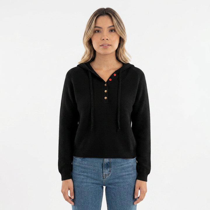 Jersey Capucha Cropped Botones