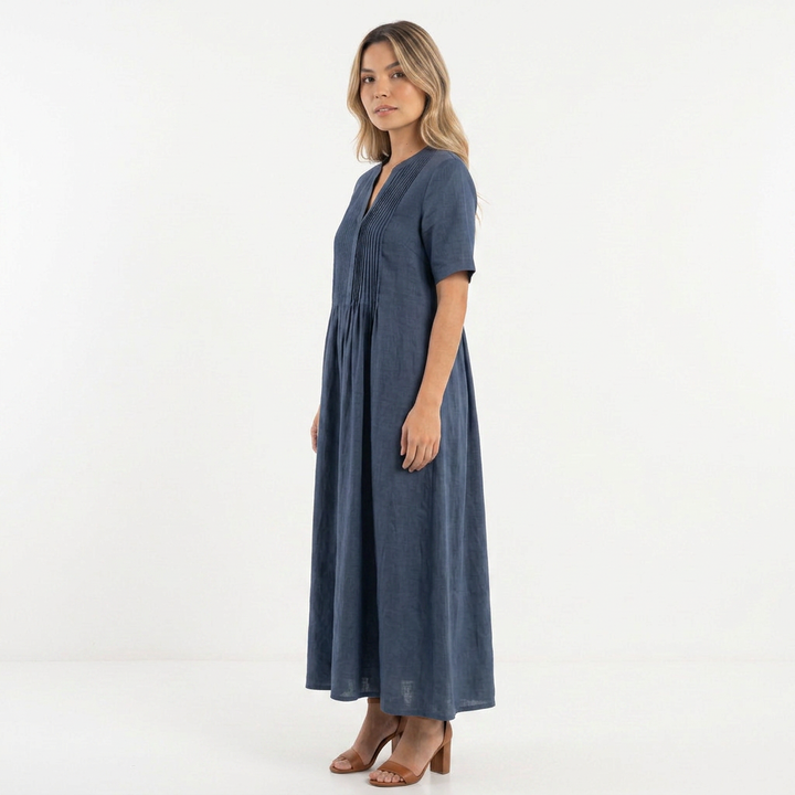 Vestido Largo Lino Plisado