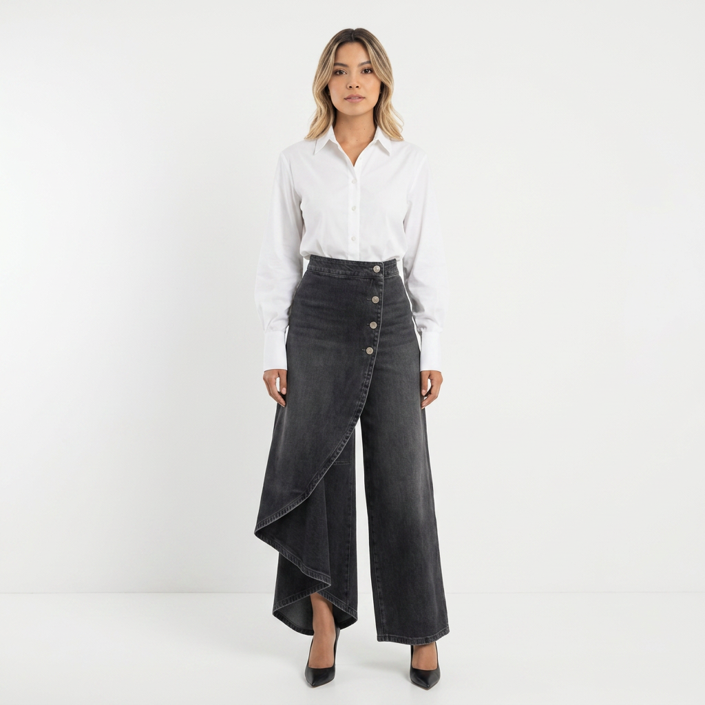 Pantalón Vaquero Ancho Tiro Alto Mujer