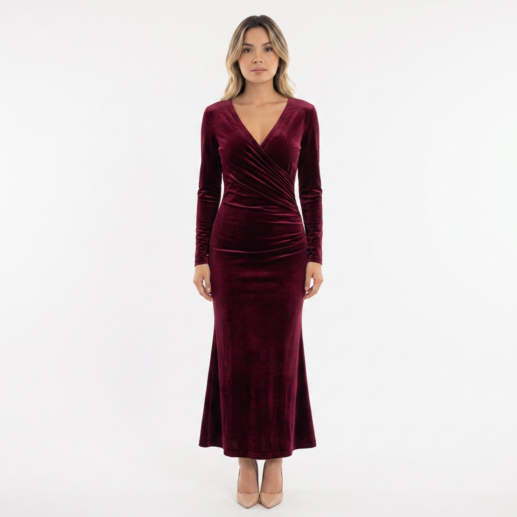 Vestido Midi Terciopelo Drapeado
