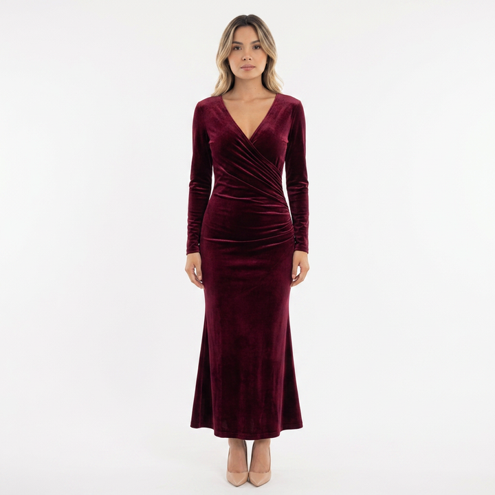 Vestido Midi Terciopelo Drapeado