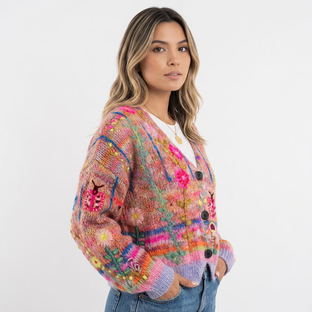 Cárdigan Bordado Floral Boho