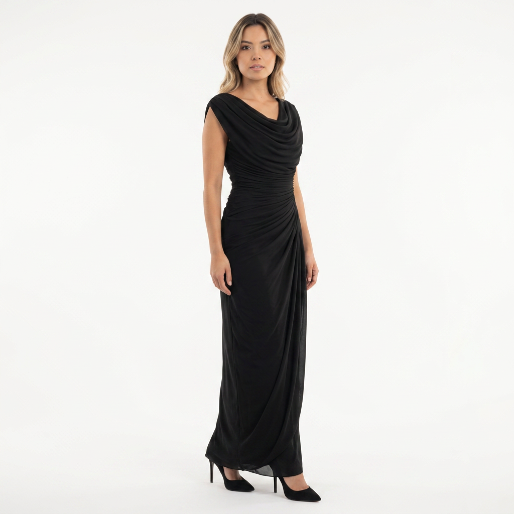 Vestido Largo Cuello Drapeado