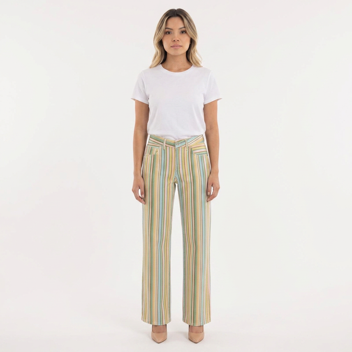 Pantalón Rayas Multicolor Corte Recto