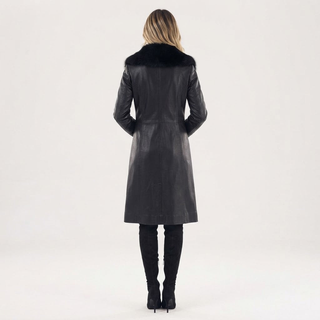 Chaqueta Larga Cuello Piel