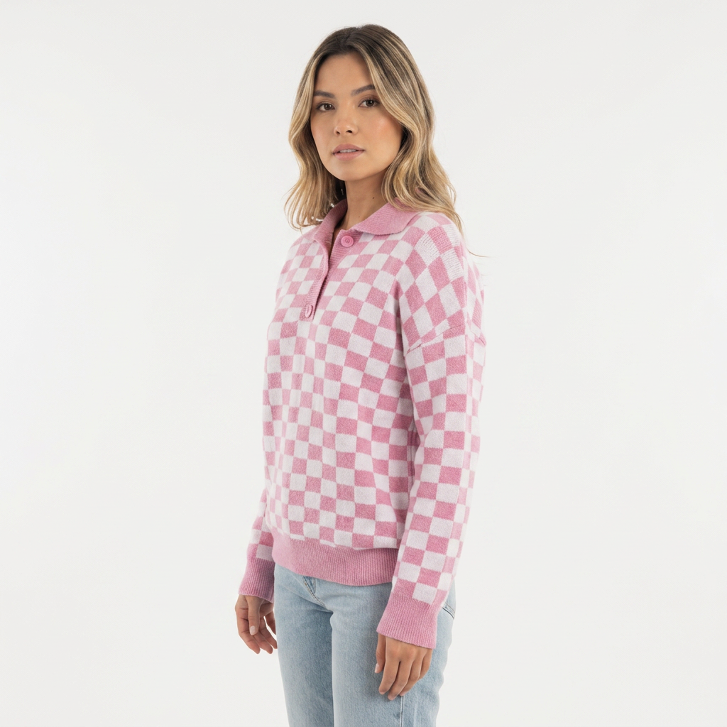 Jersey Acogedor Cuadros Botones