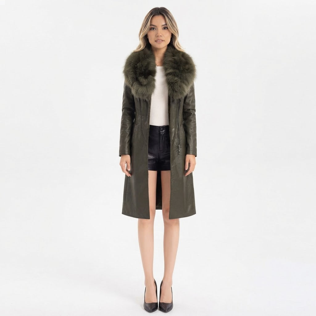 Chaqueta Larga Cuello Piel