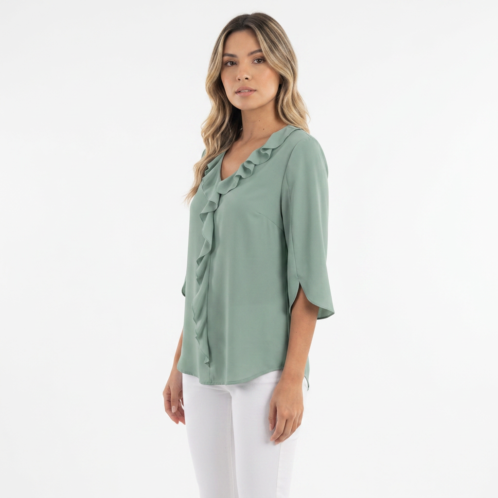 Blusa Gasa Volantes Escote V