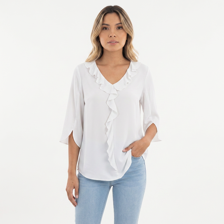 Blusa Gasa Volantes Escote V