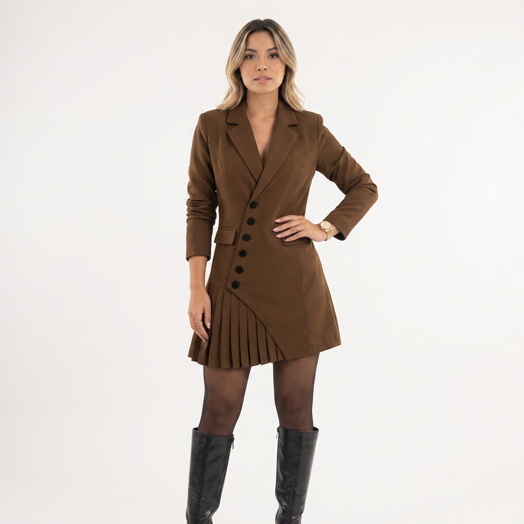 Vestido Midi Blazer Plisado