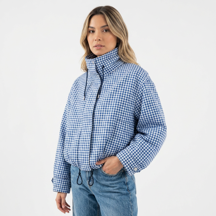 Chaqueta Corta Cuadros Cremallera