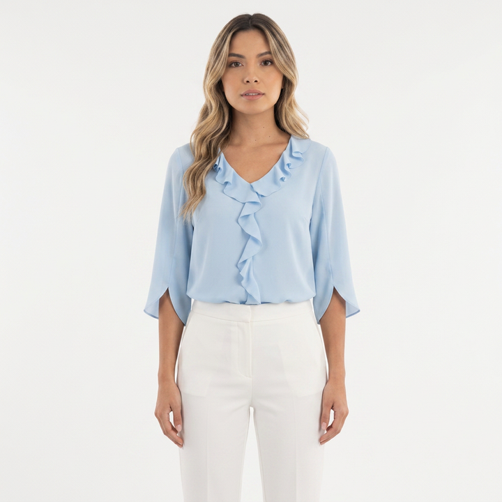Blusa Gasa Volantes Escote V