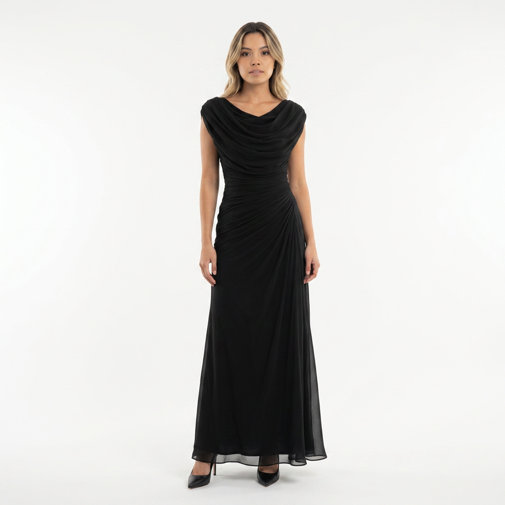 Vestido Largo Cuello Drapeado