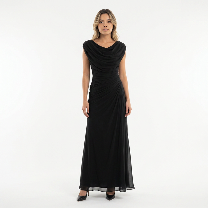 Vestido Largo Cuello Drapeado