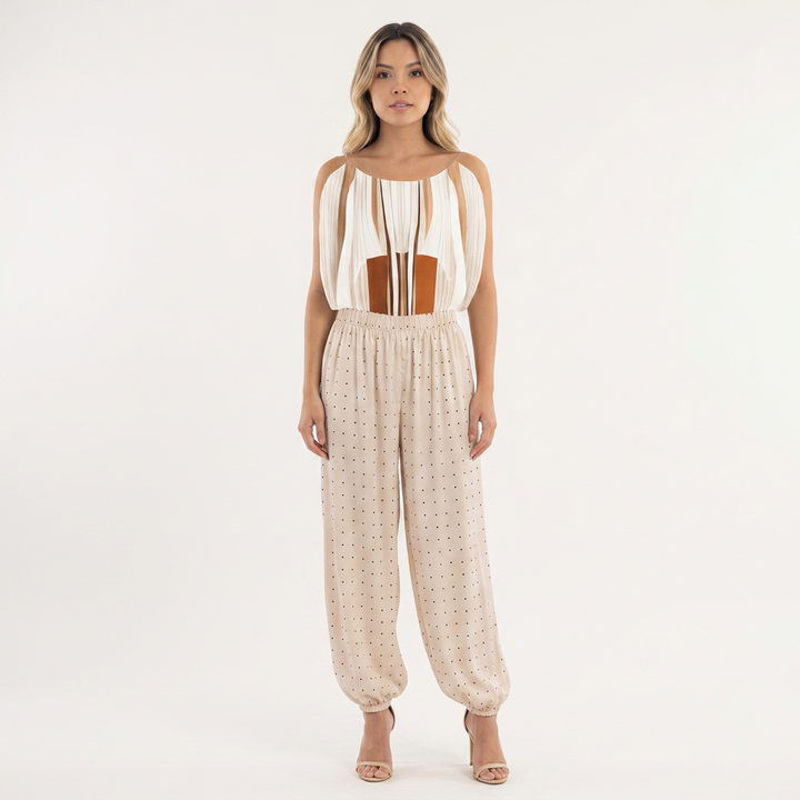 Pantalón Satinado Lantern Lunares Cintura Alta