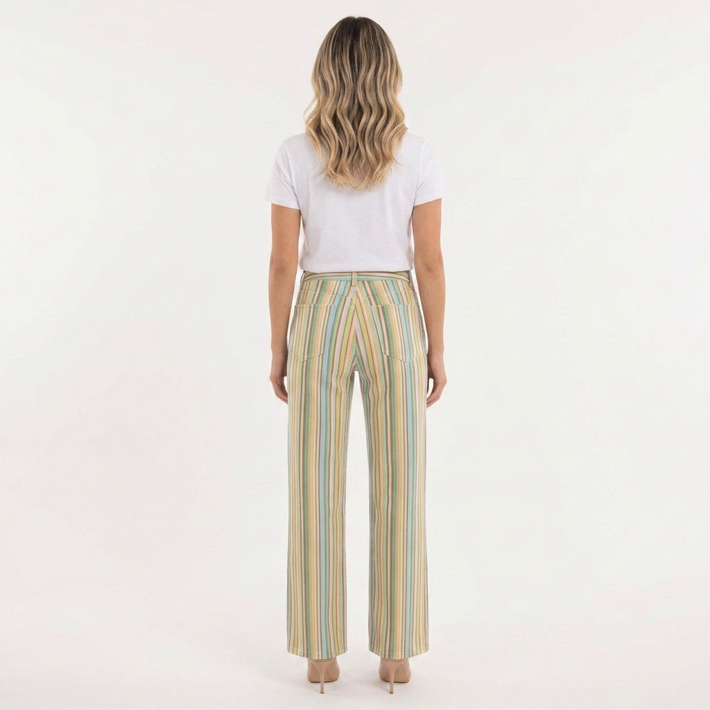 Pantalón Rayas Multicolor Corte Recto