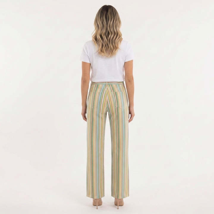 Pantalón Rayas Multicolor Corte Recto