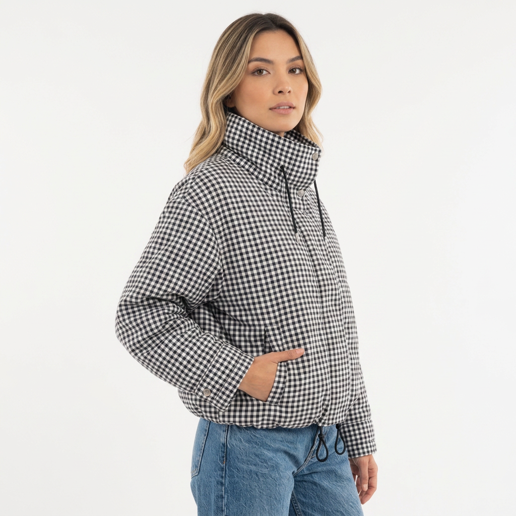Chaqueta Corta Cuadros Cremallera