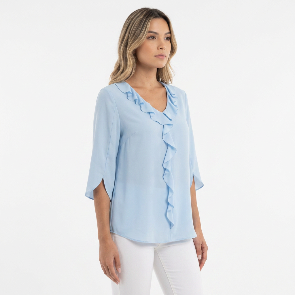 Blusa Gasa Volantes Escote V