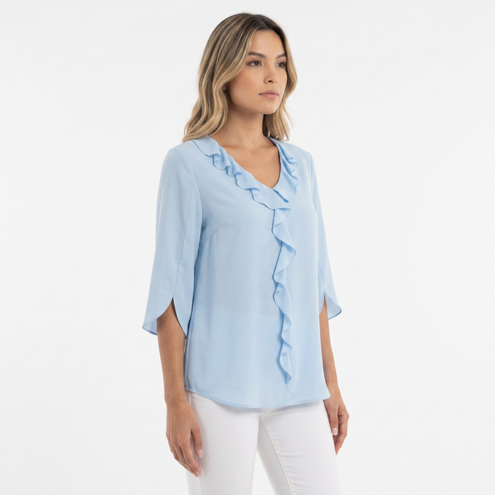 Blusa Gasa Volantes Escote V