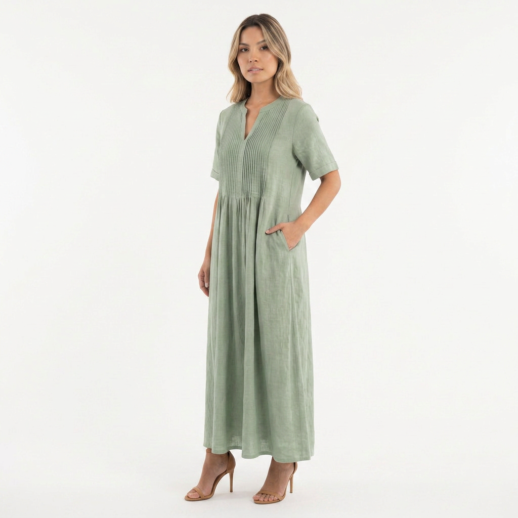 Vestido Largo Lino Plisado