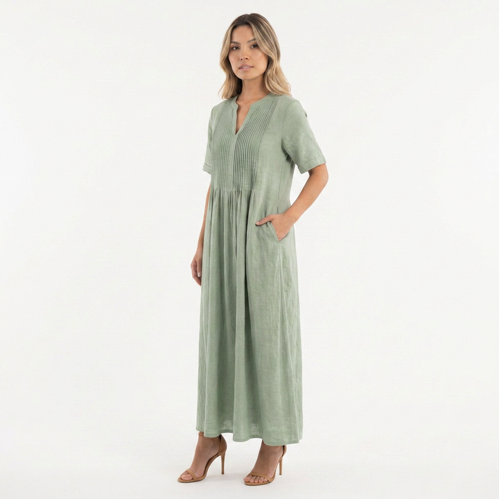 Vestido Largo Lino Plisado