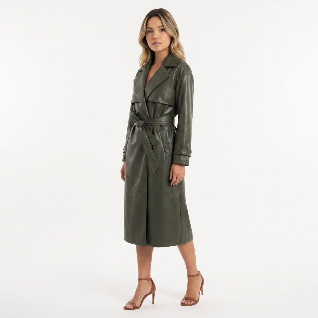 Chaqueta Piel Cinturón Elegante