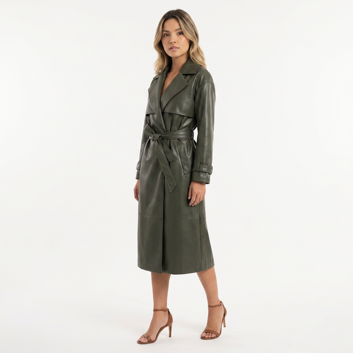Chaqueta Piel Cinturón Elegante