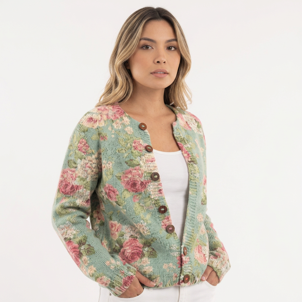 Cárdigan Bordado Floral Botones