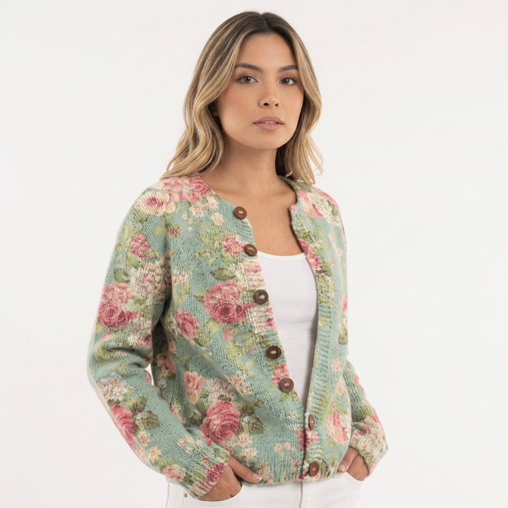 Cárdigan Bordado Floral Botones