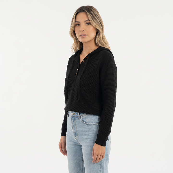Jersey Capucha Cropped Botones