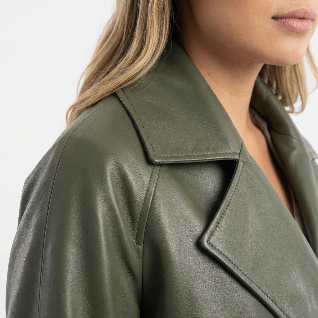 Chaqueta Piel Cinturón Elegante