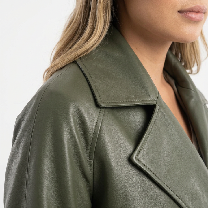 Chaqueta Piel Cinturón Elegante