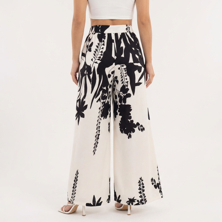 Pantalón Palazzo Floral Botánico Cintura Alta