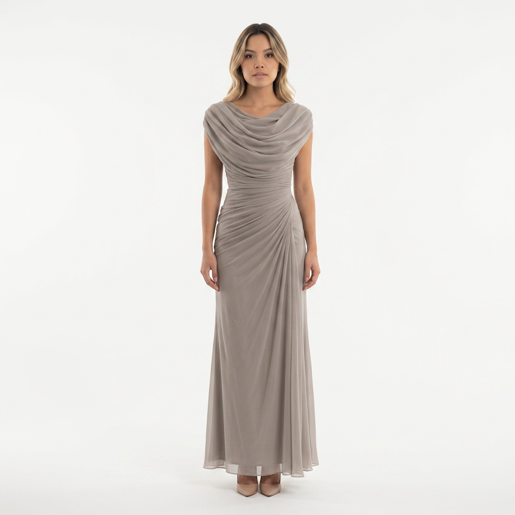 Vestido Largo Cuello Drapeado