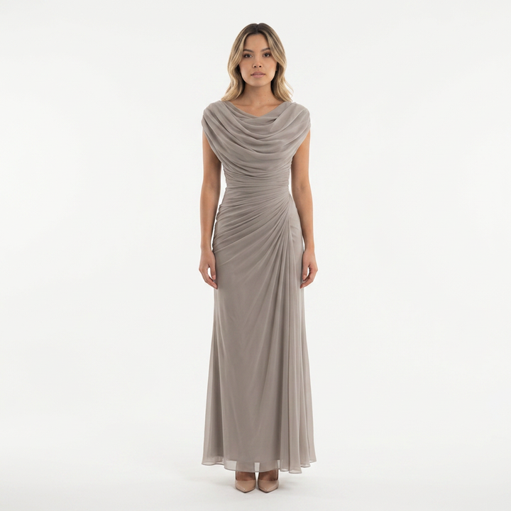 Vestido Largo Cuello Drapeado