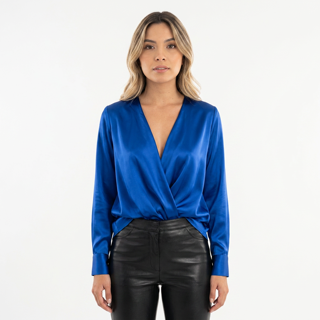 Blusa Satén Drapeada Escote V