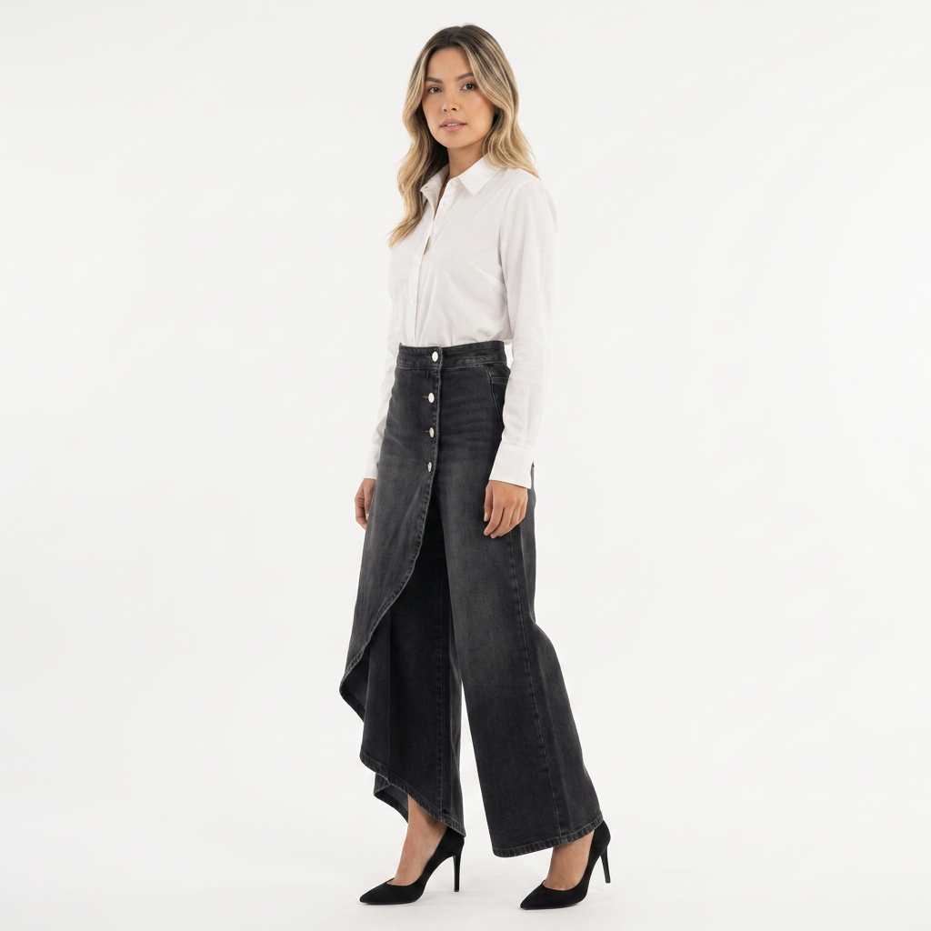Pantalón Vaquero Ancho Tiro Alto Mujer
