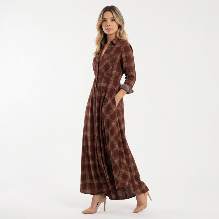 Vestido Largo Camisero Cuadros