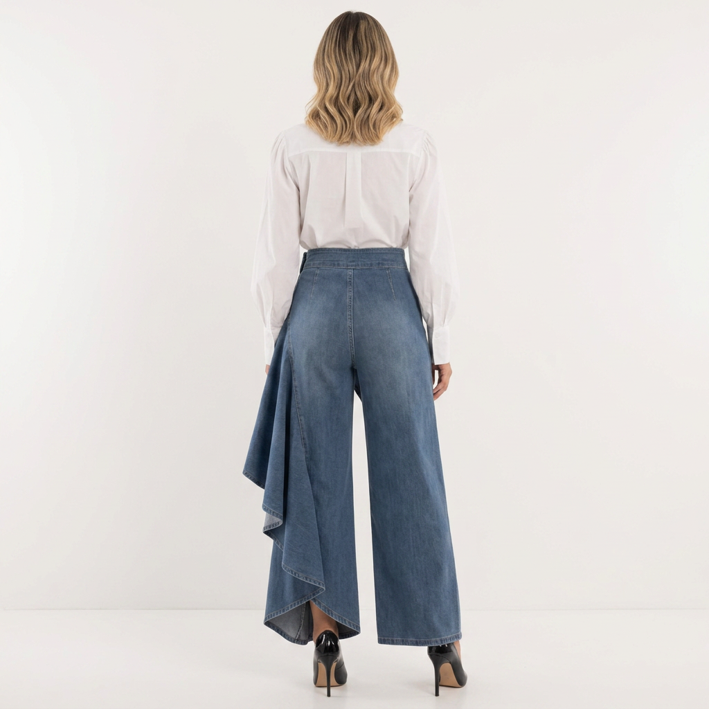 Pantalón Vaquero Ancho Tiro Alto Mujer